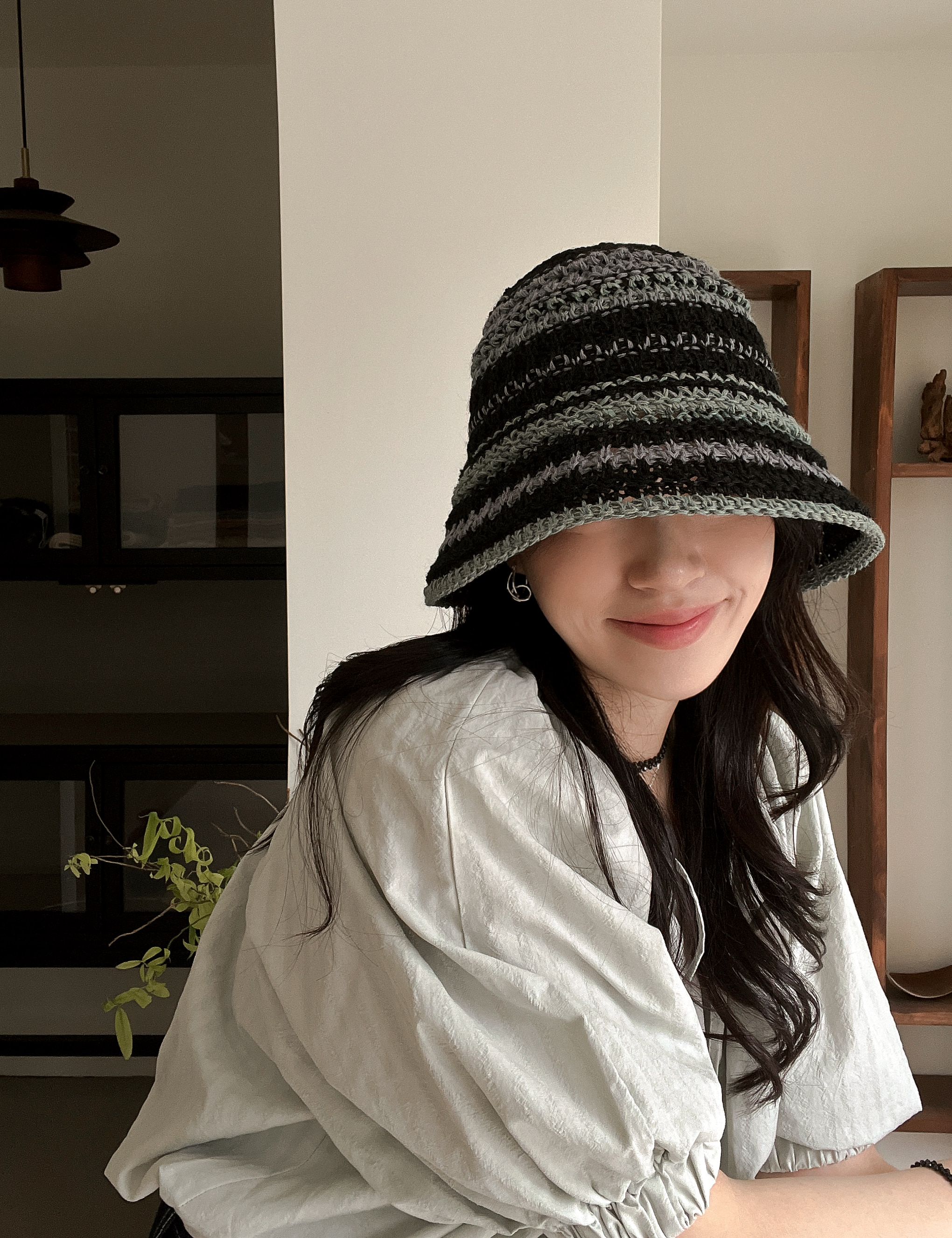 햄프 스트라이프 컬러믹스 뜨개 여성 밀짚 버킷햇 벙거지 여름 바캉스 모자