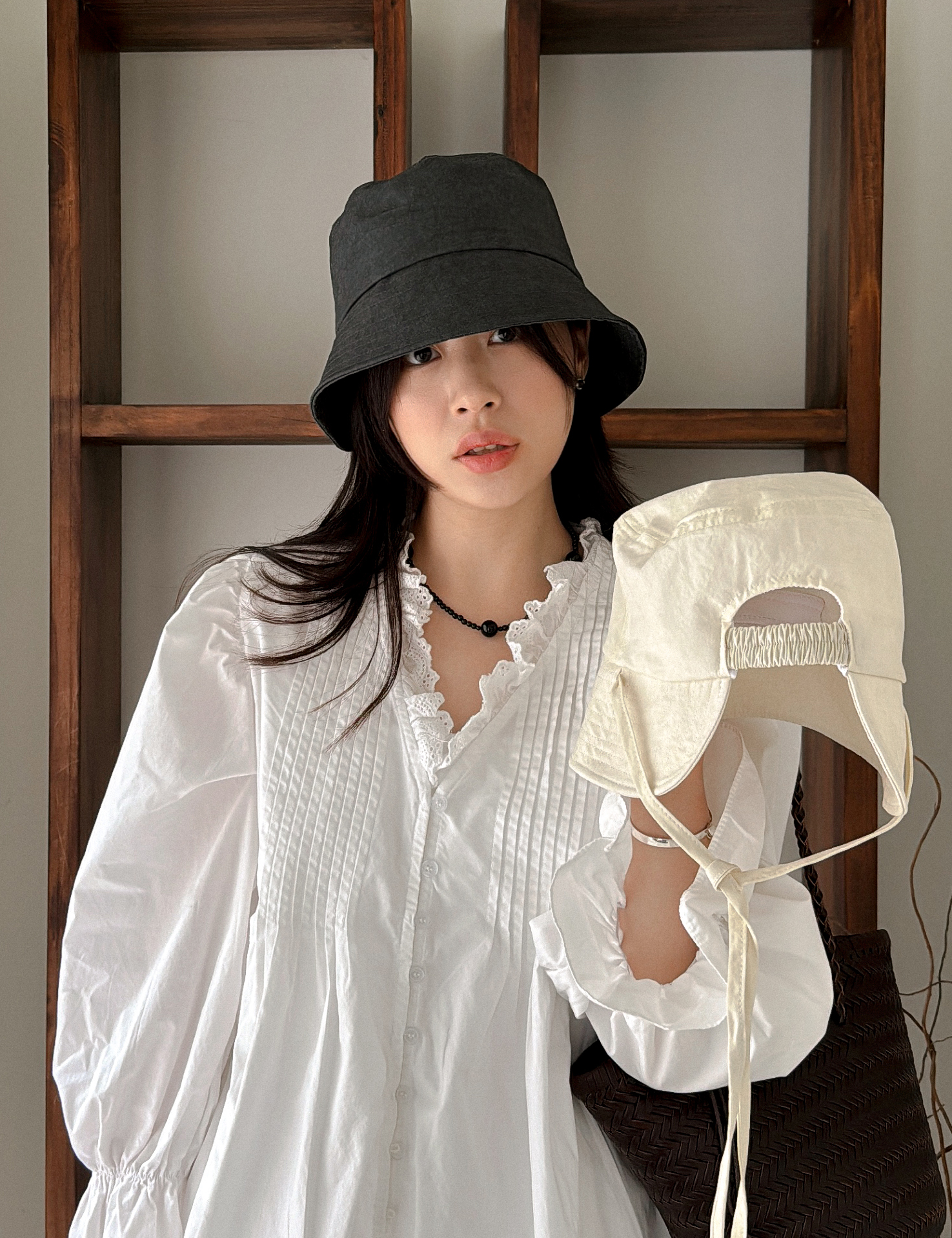 [신상할인] 보넷 끈 리본 코튼 밴딩 여성 벙거지 여름 바캉스 버킷햇 모자