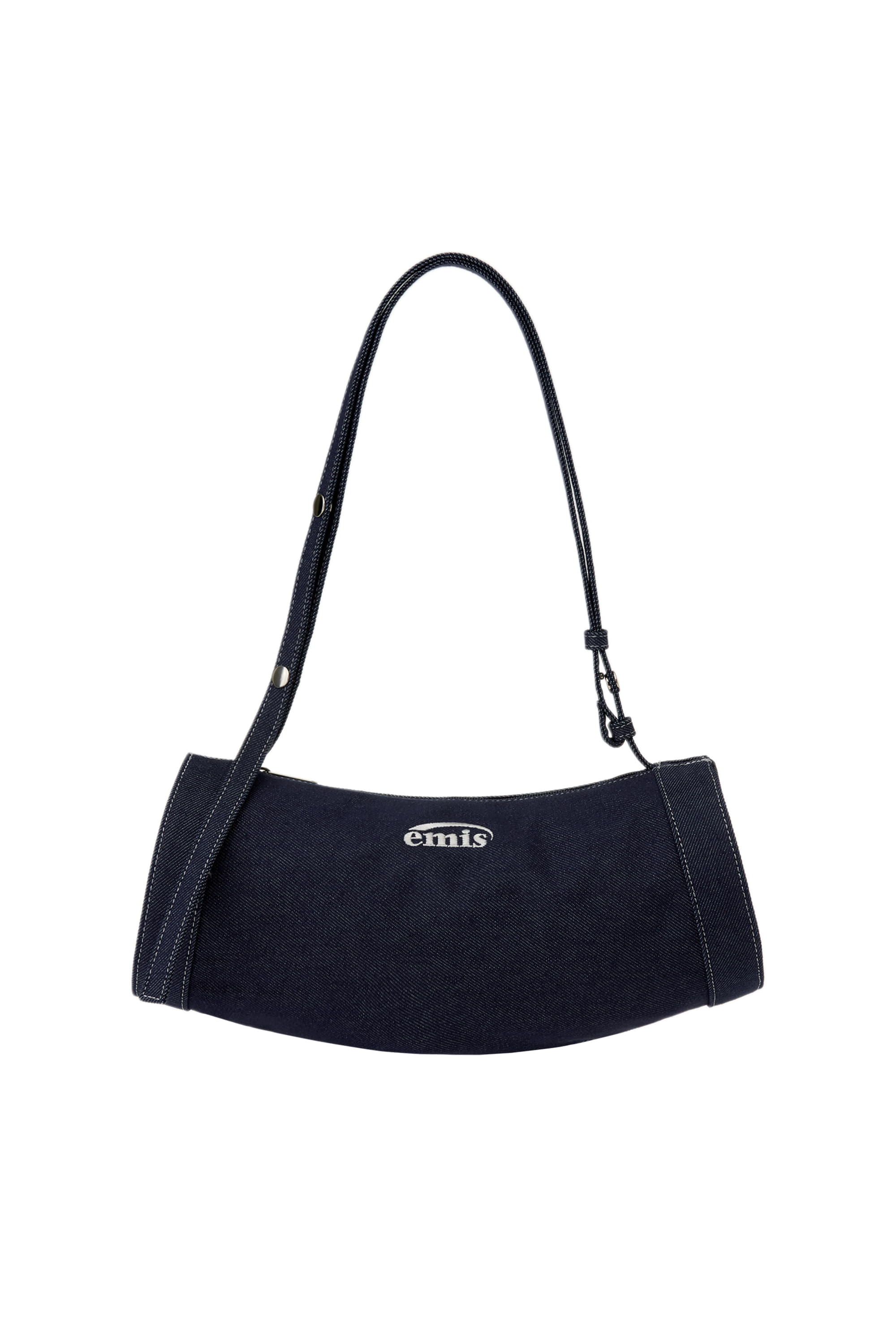 DENIM CURVING CYLINDER BAG-DARK BLUE DENIM