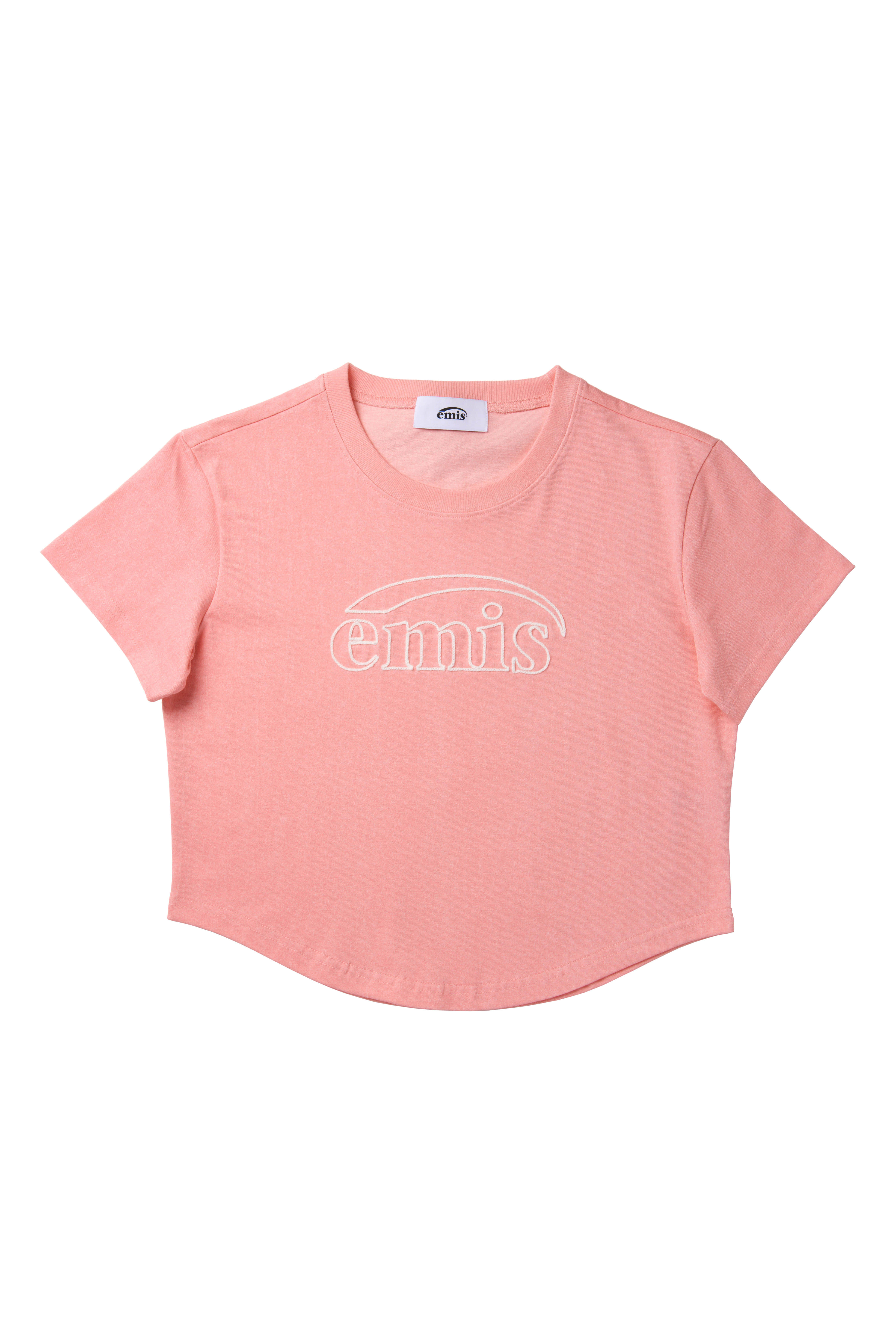 CROPPED CHAIN STITCH T-SHIRT-PINK