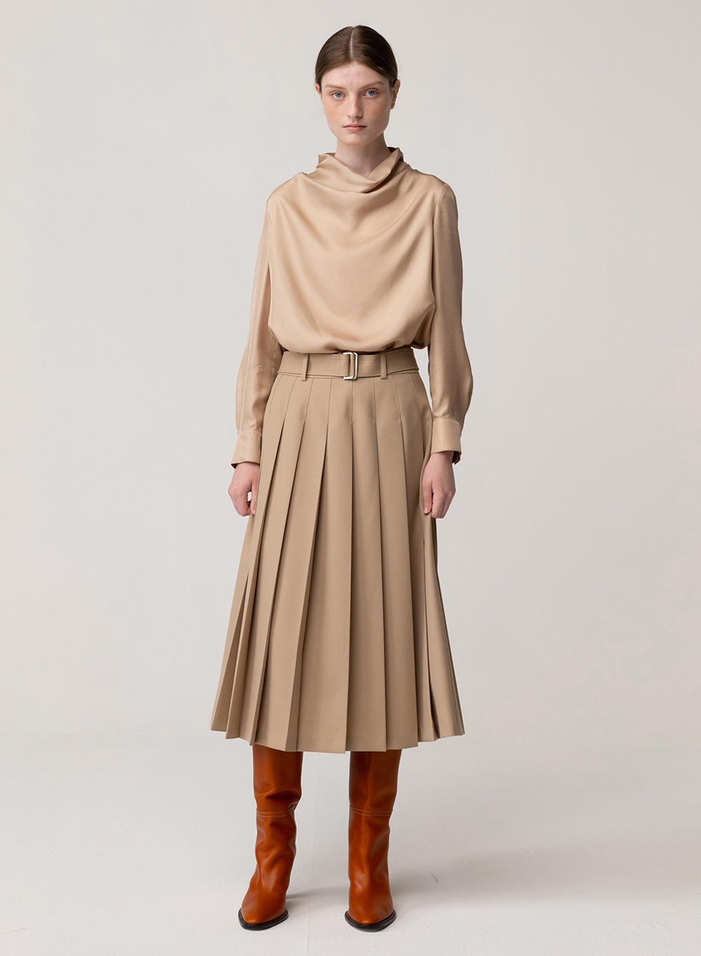 Wool Pleated Skirt Soft-Beige