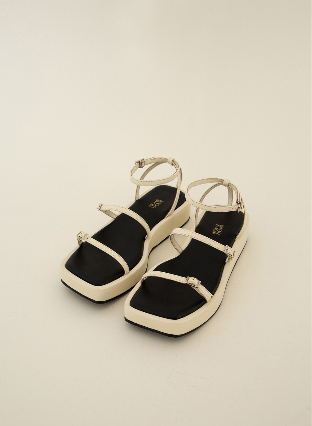 SS21 Leather Strap Wedge Sandals Cream