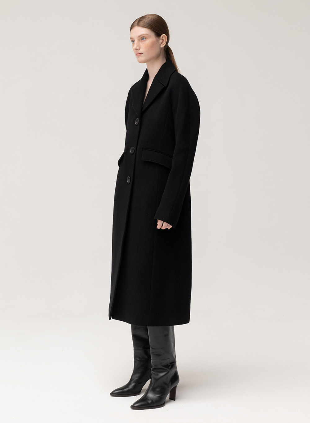 Fine Wool Shaped Coat Black