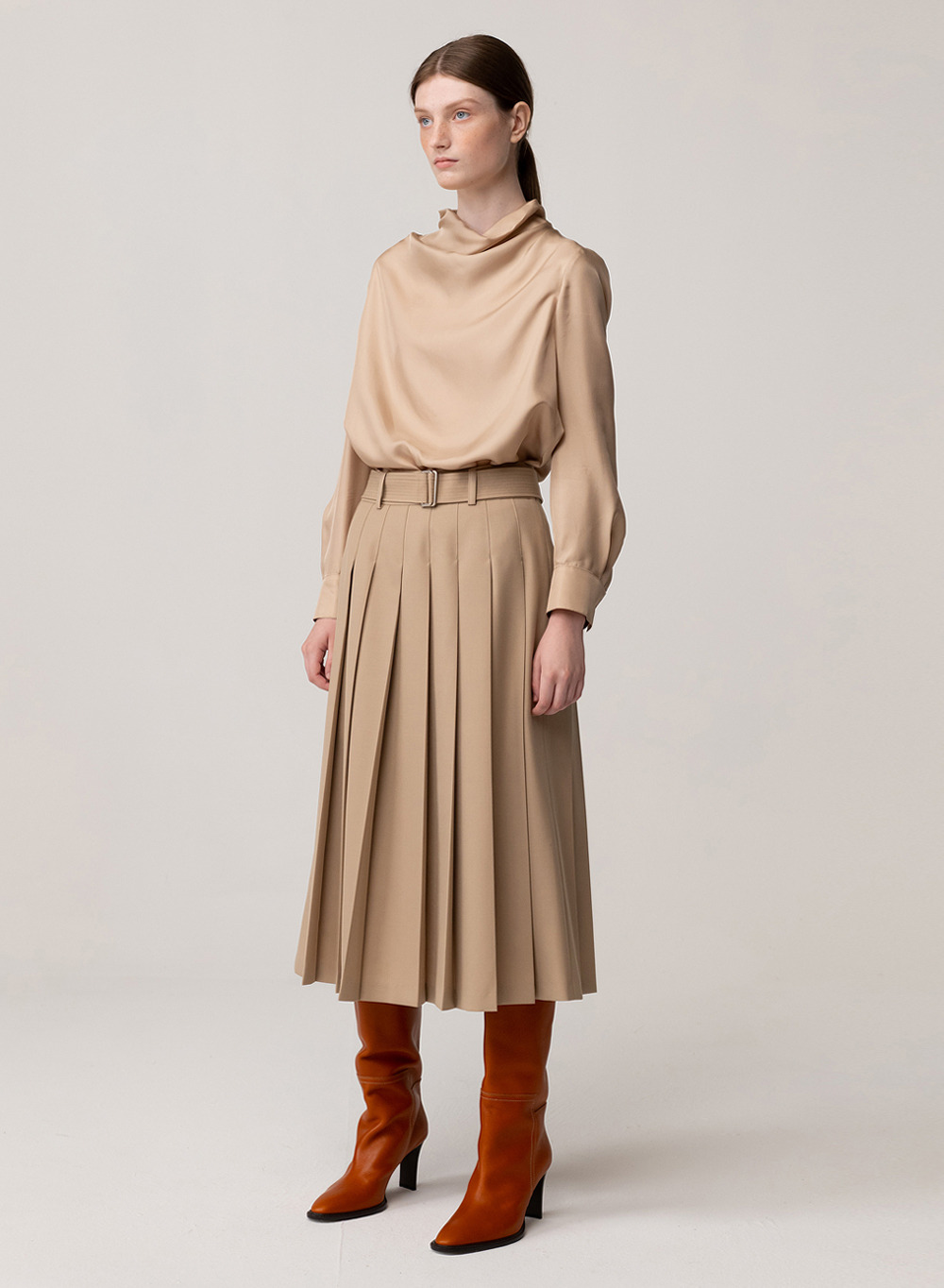 Wool Pleated Skirt Soft-Beige