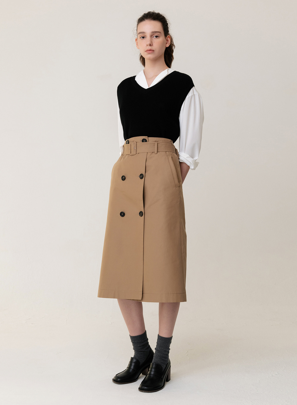 Classic Trench Wrap Skirt Beige