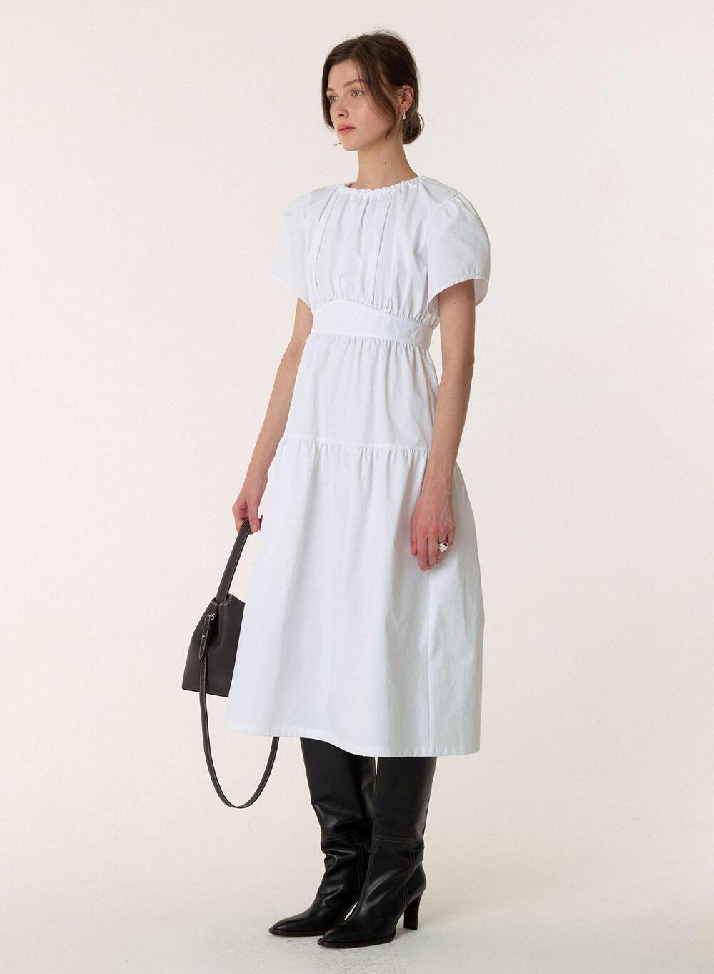 [4/4 출고]SS23 Shirring Panel Dress White