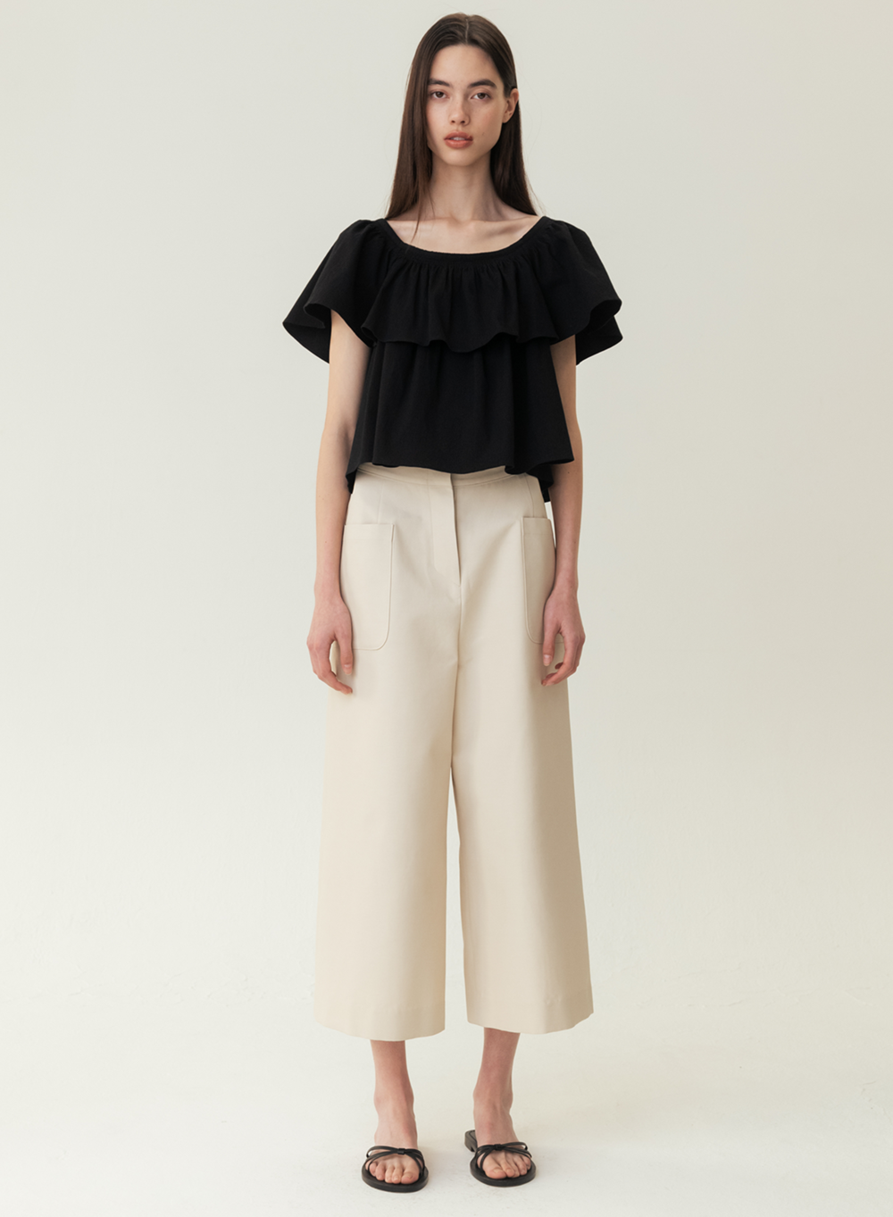 RESORT23 Gathered Waist Cotton Top Black