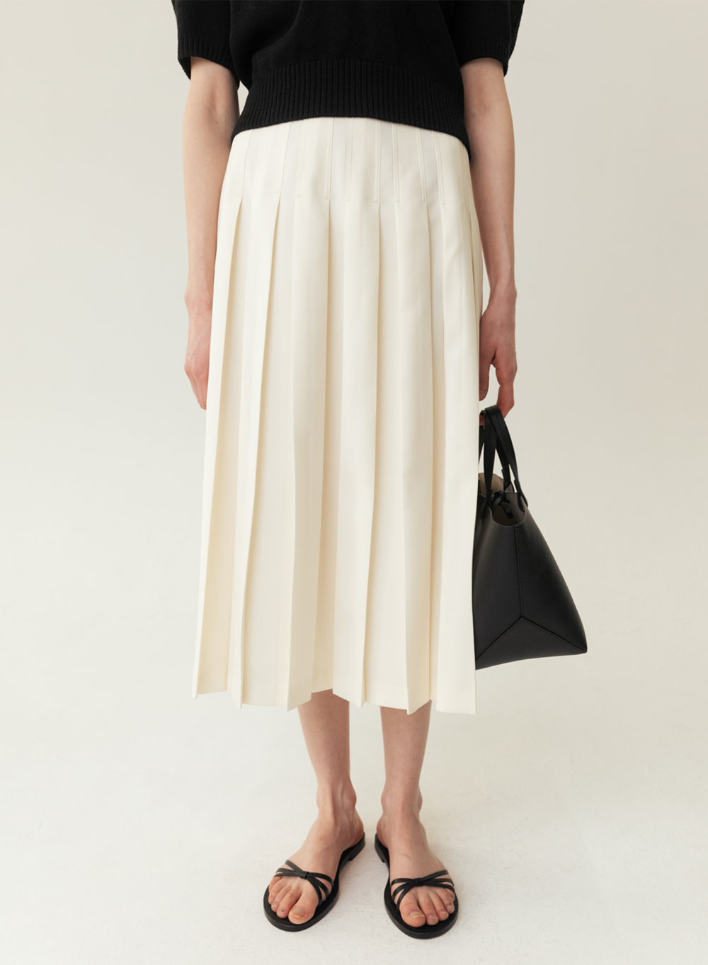 [6/13 출고]RESORT23 Stitched Pleats Skirt Lemon-Cream