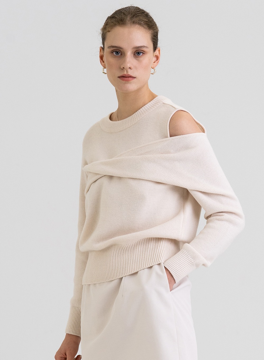 FW21 Wool Draped Pullover Ivory