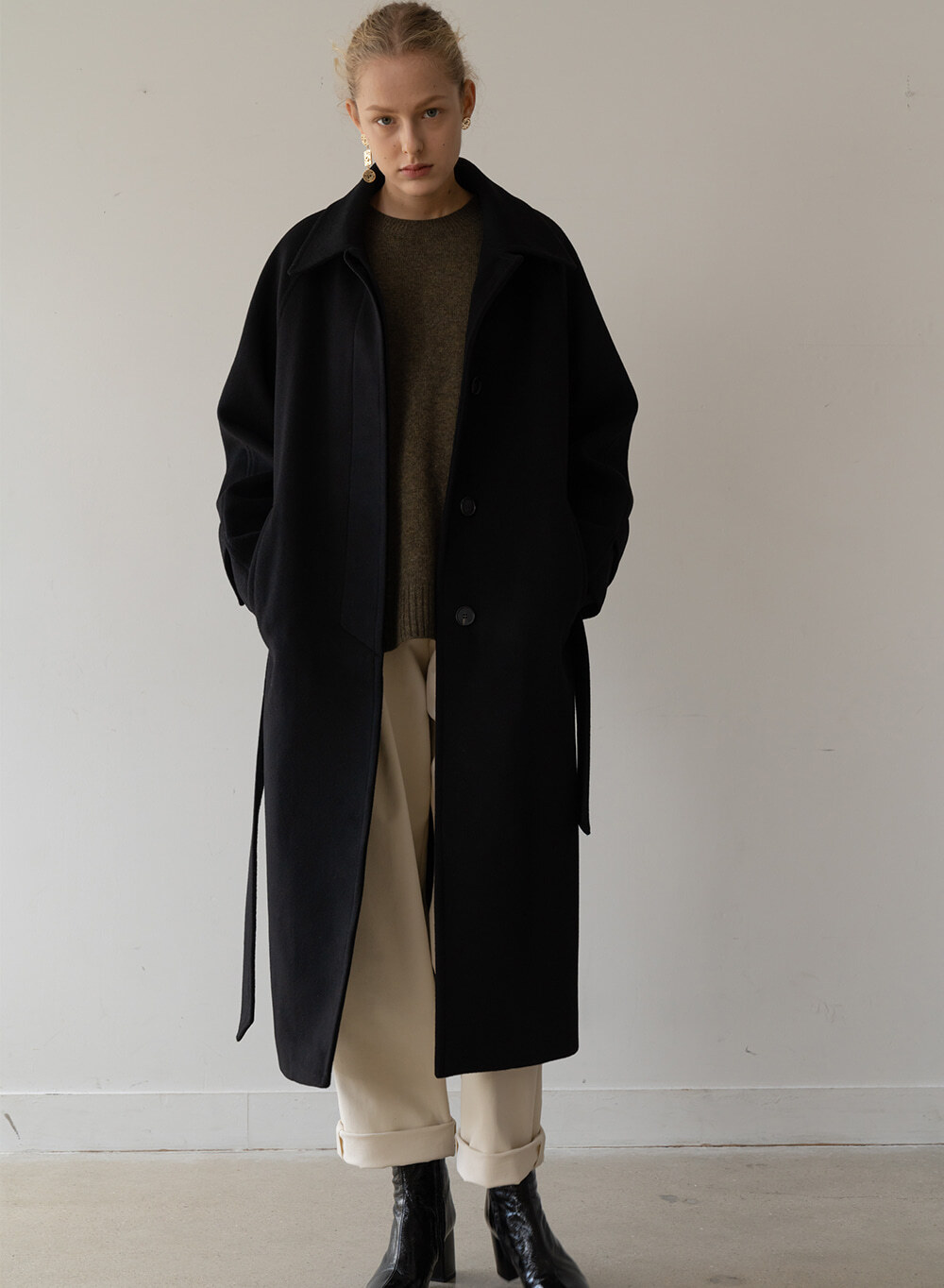 [ESSENTIAL] カシミア Cashmere Single Coat Black