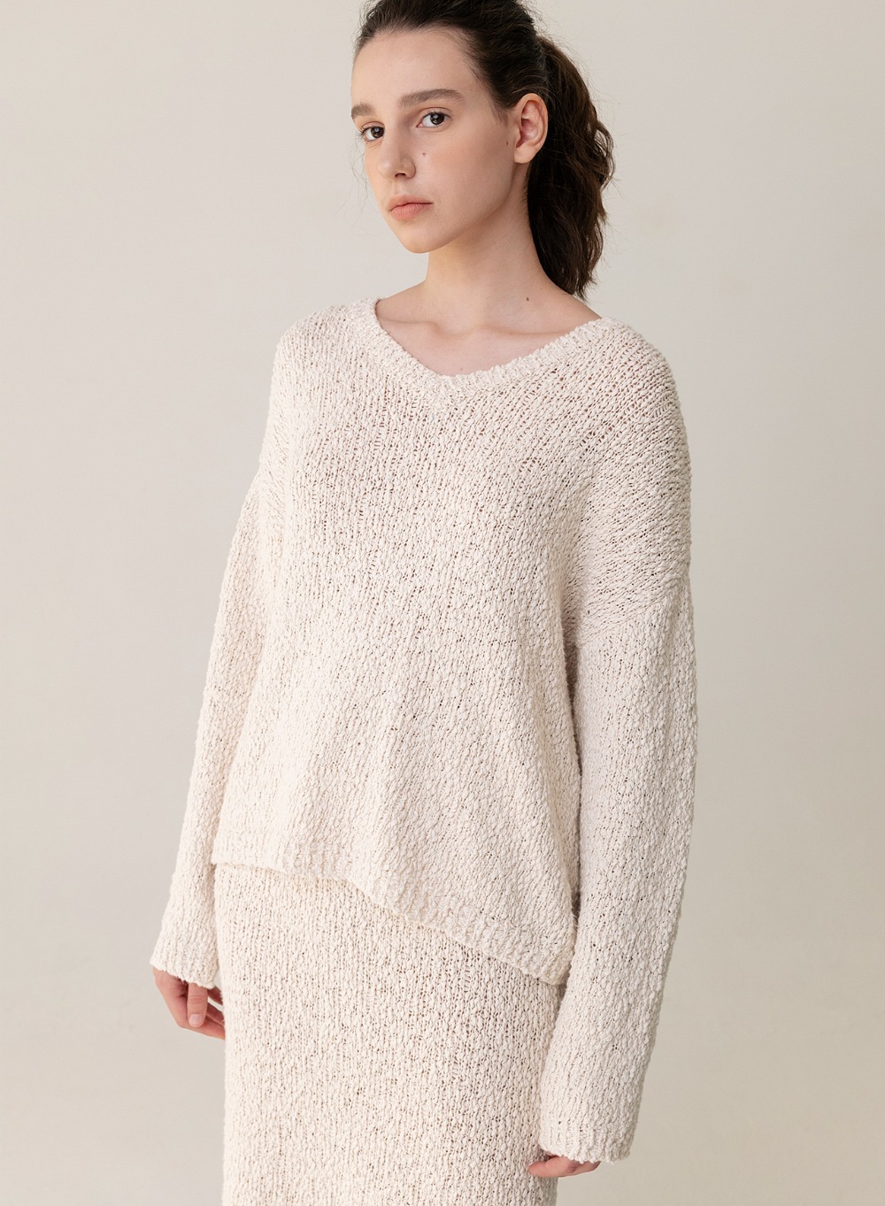 Bouclé Loose-Fit Knitted Top Cream