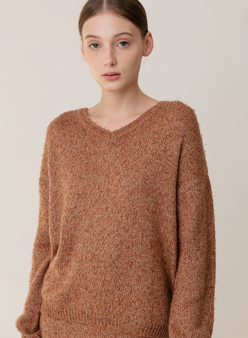 Bouclé Loose-Fit Knitted Top Multed-Orange