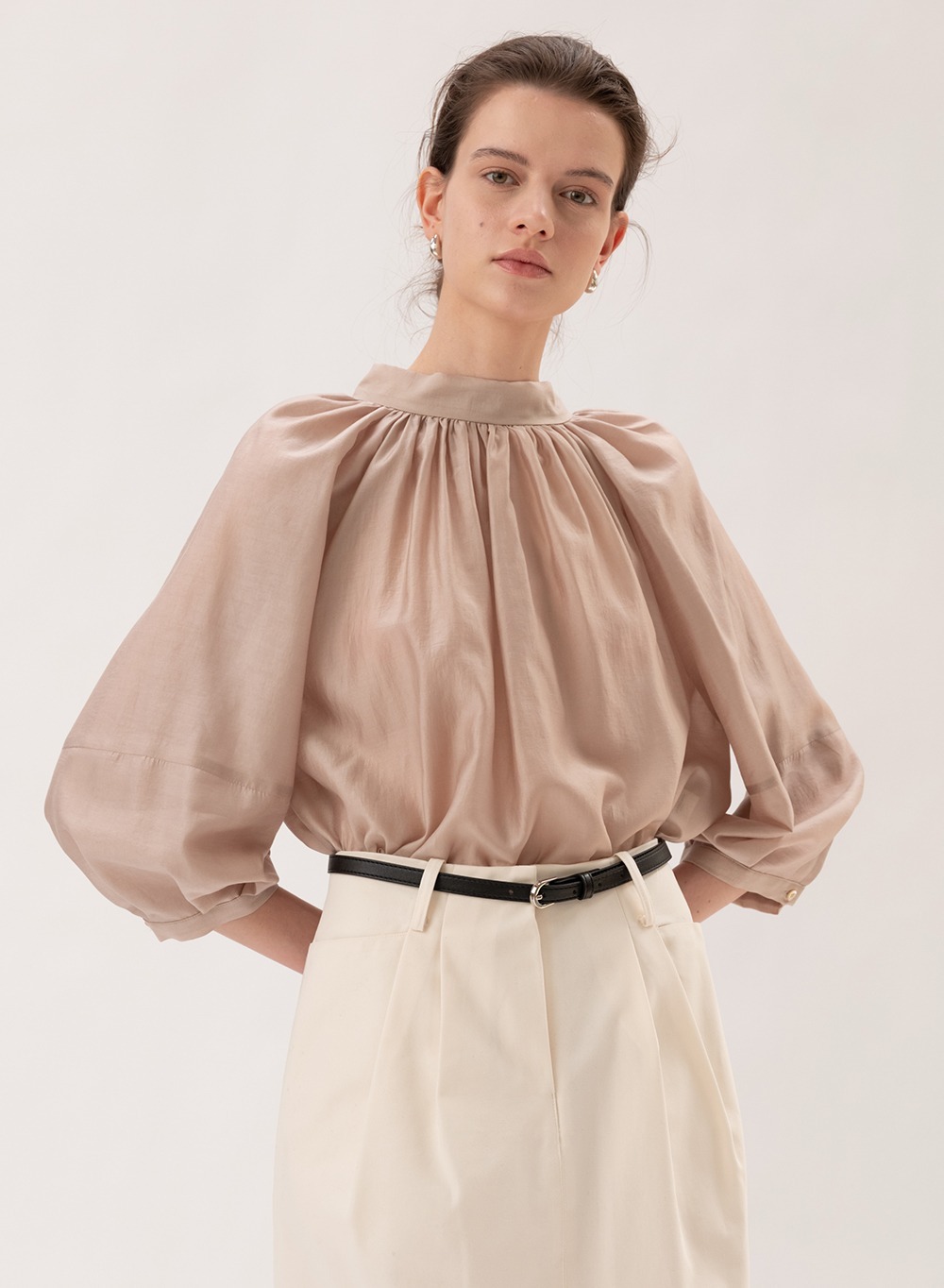 SS21 Gathered Neck Blouse Toast