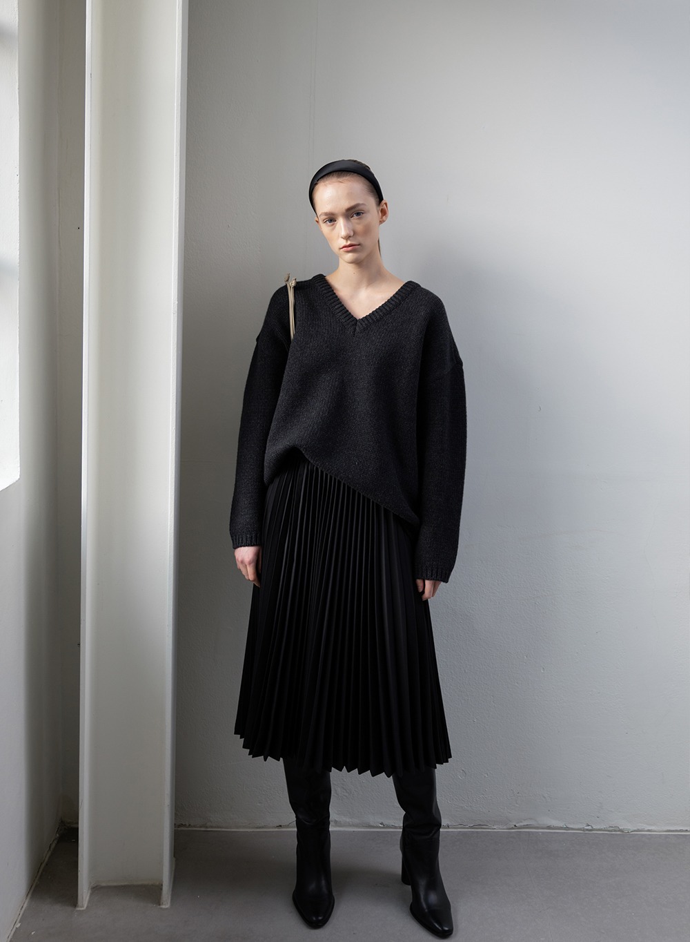 [Exclusive] Pleats Long Skirt Black