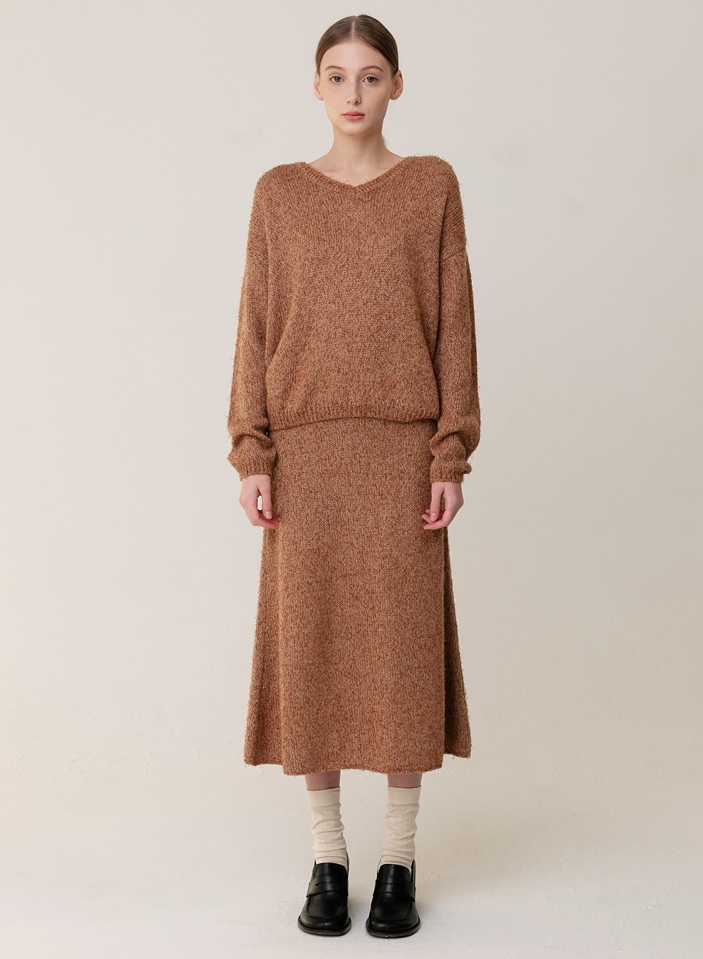 Bouclé A-line Knitted Skirt Multed-Orange
