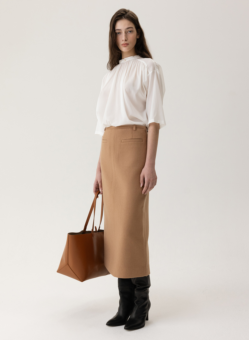 FW23 Wool Midi Skirt Camel