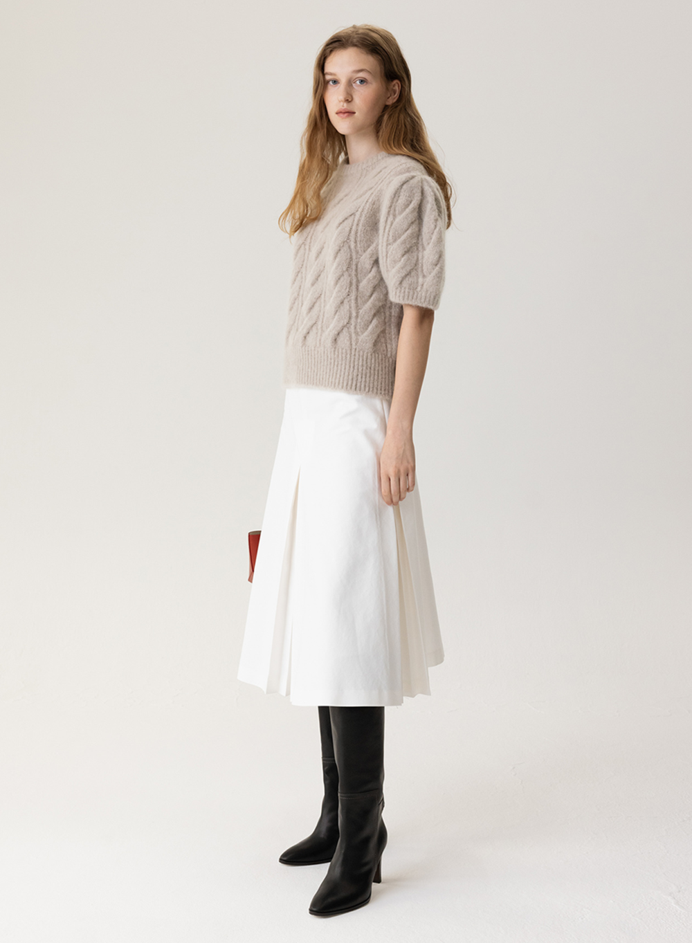 [10/24 출고]FW23 Pleated A-Line Midi Skirt Off-White