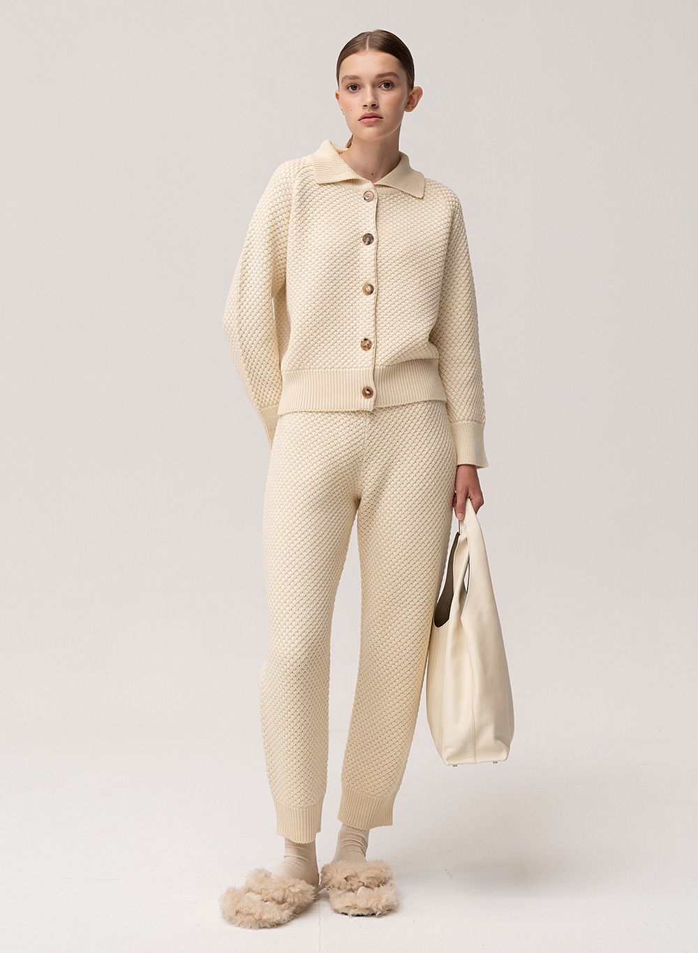 Cable Knitted Pants Cream