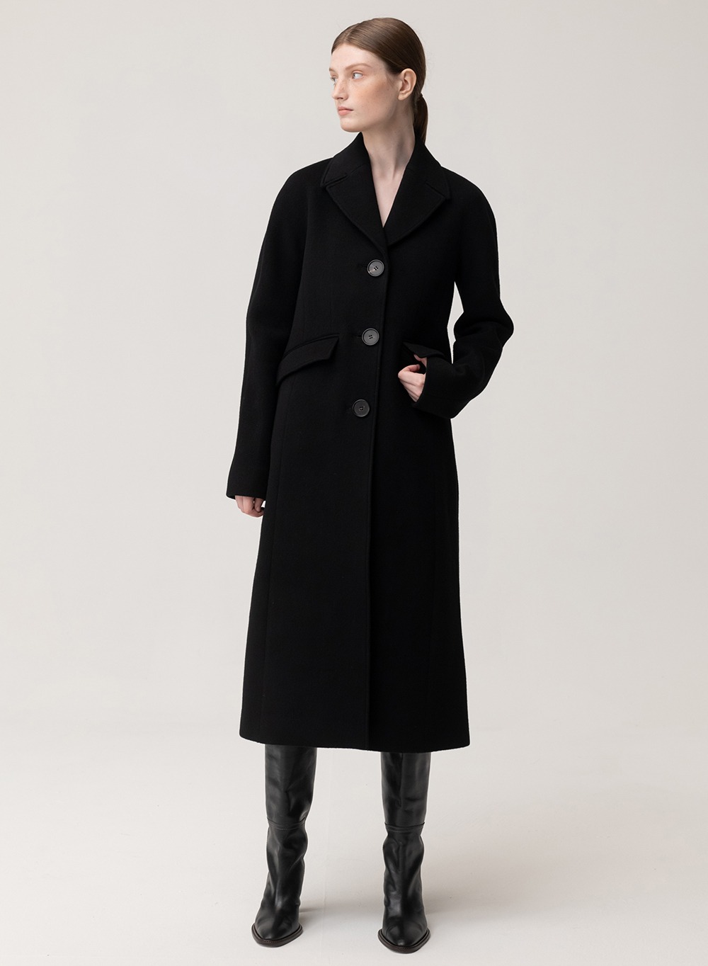 [10/4 출고]Fine Wool Shaped Coat Black