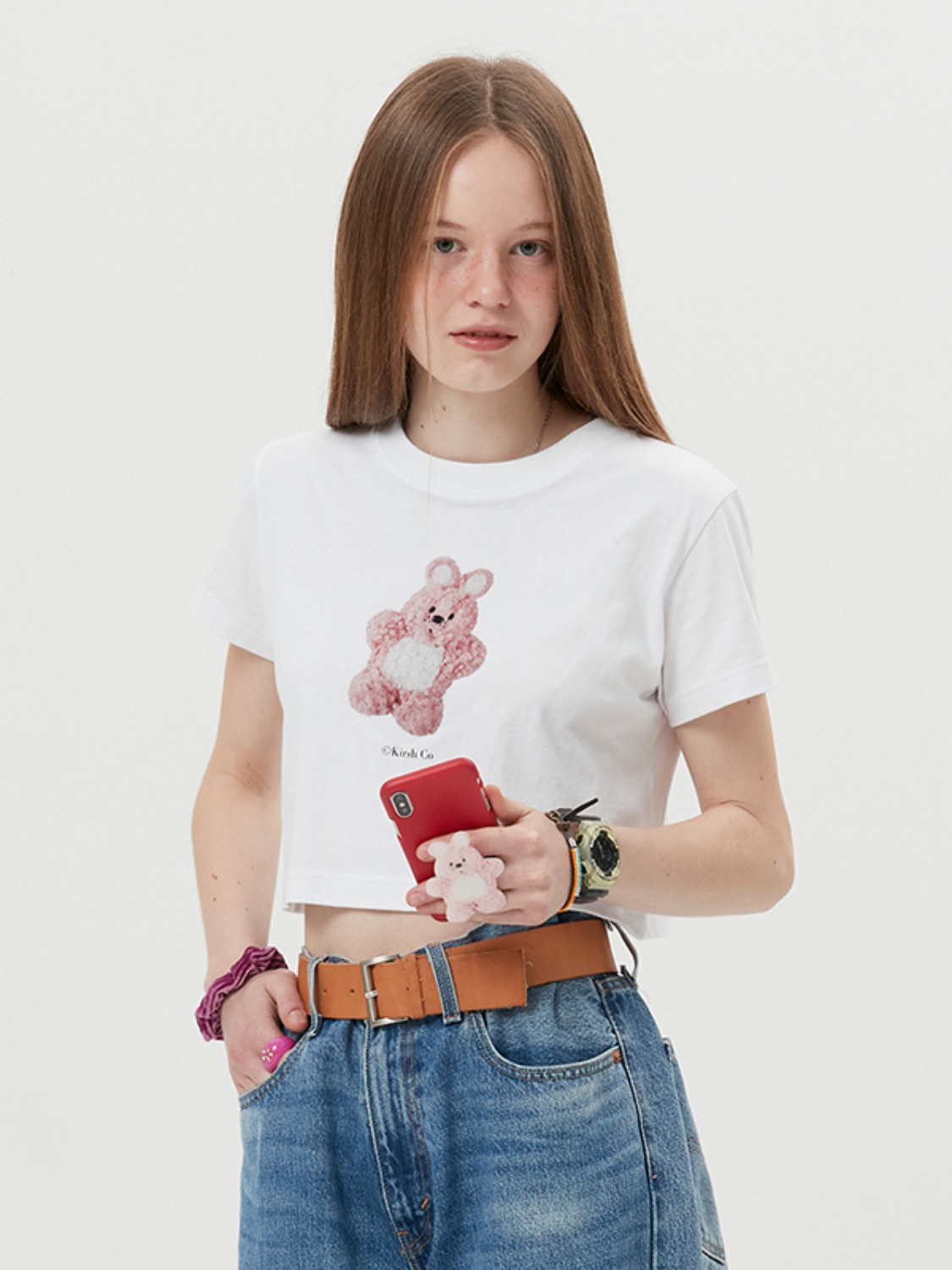 WITTY BUNNY CROP SHORT SLEEVE T-SHIRT [WHITE]