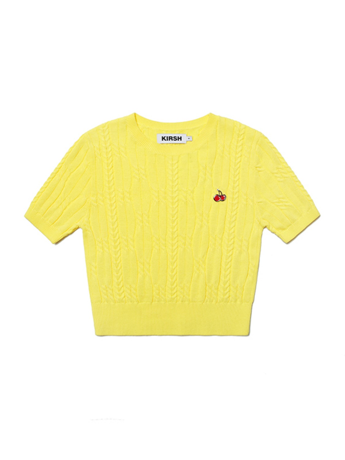SMALL CHERRY CABLE CROP SHORT SLEEVE KNIT [LIGHT YELLOW]