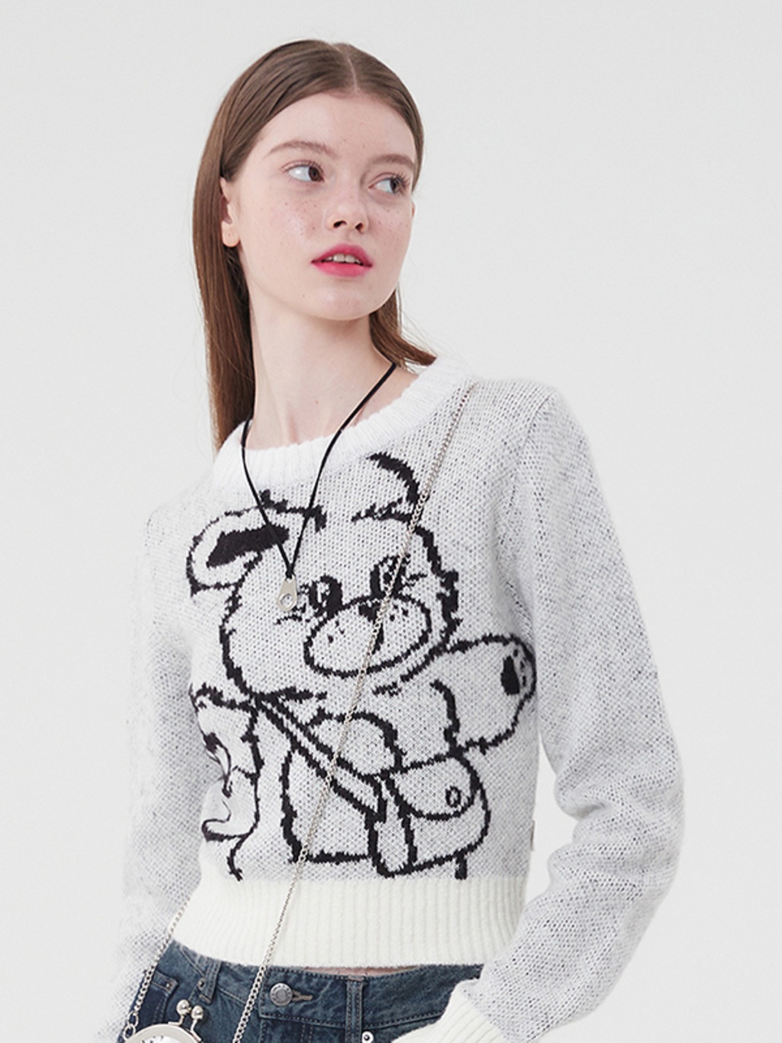 WITTY BUNNY CROP KNIT [MELANGE GRAY]