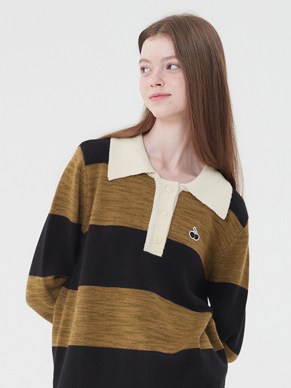 UNI SMALL CHERRY POLO RUGBY KNIT [COCOA]