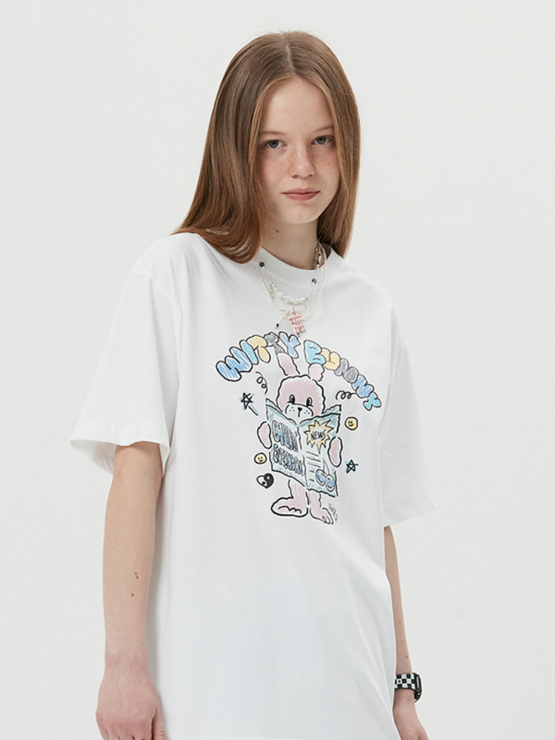 WITTY BUNNY HAND DRAWING SHORT SLEEVE T-SHIRT [WHITE]