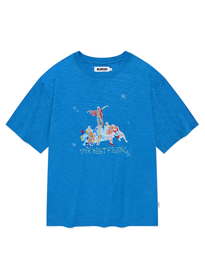 피싱 피플 그래픽 루즈핏 티셔츠 [블루]