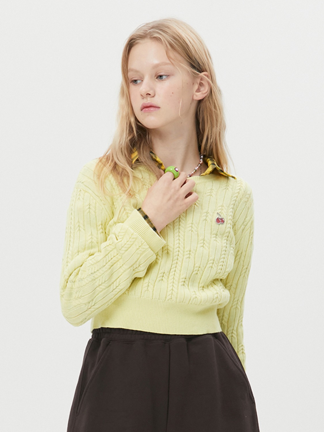 SMALL CHERRY CABLE CROP KNIT [YELLOW](1월 25일 예약발송)