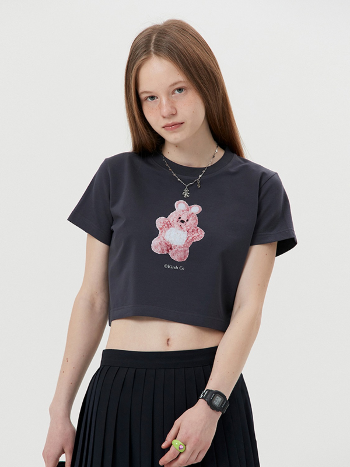 WITTY BUNNY CROP SHORT SLEEVE T-SHIRT [CHARCOAL]