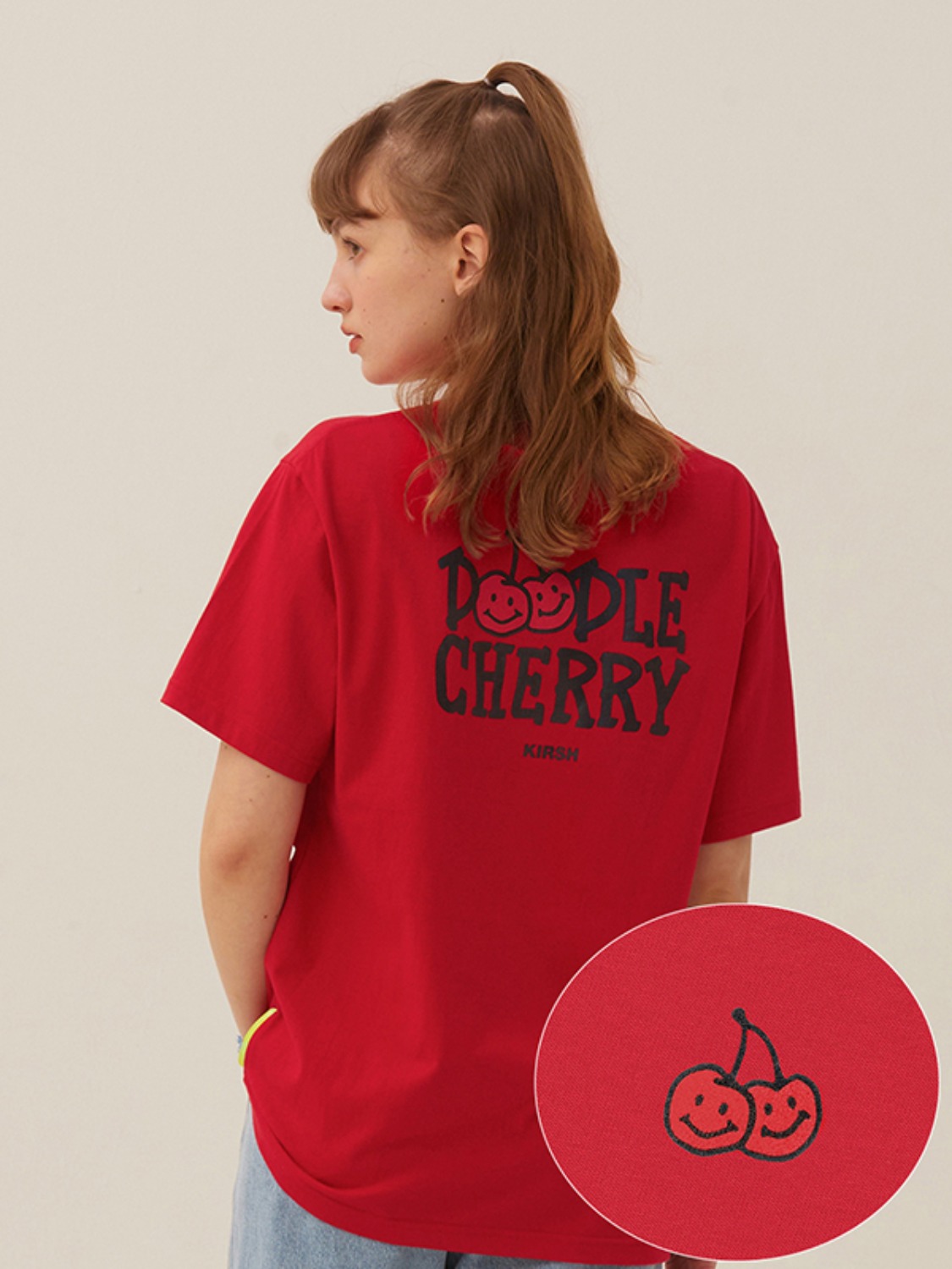 DOODLE CHERRY GRAPHIC SHORT SLEEVE T-SHIRT [RED]