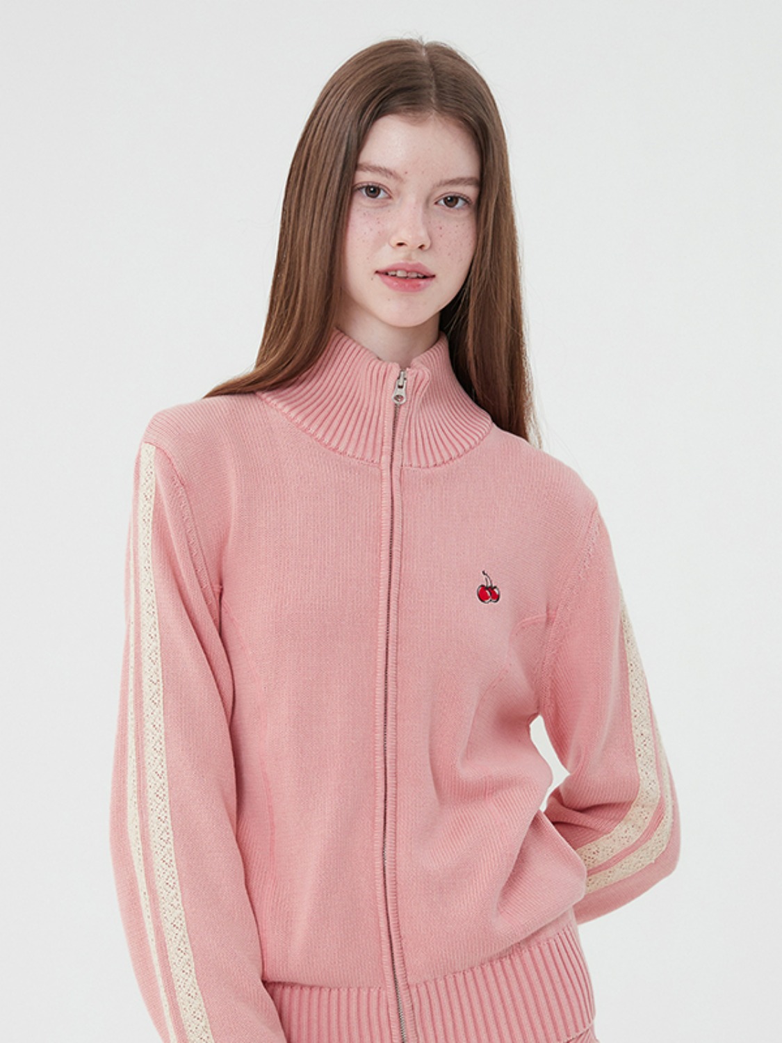 SMALL CHERRY KNIT ZIP-UP [PINK]