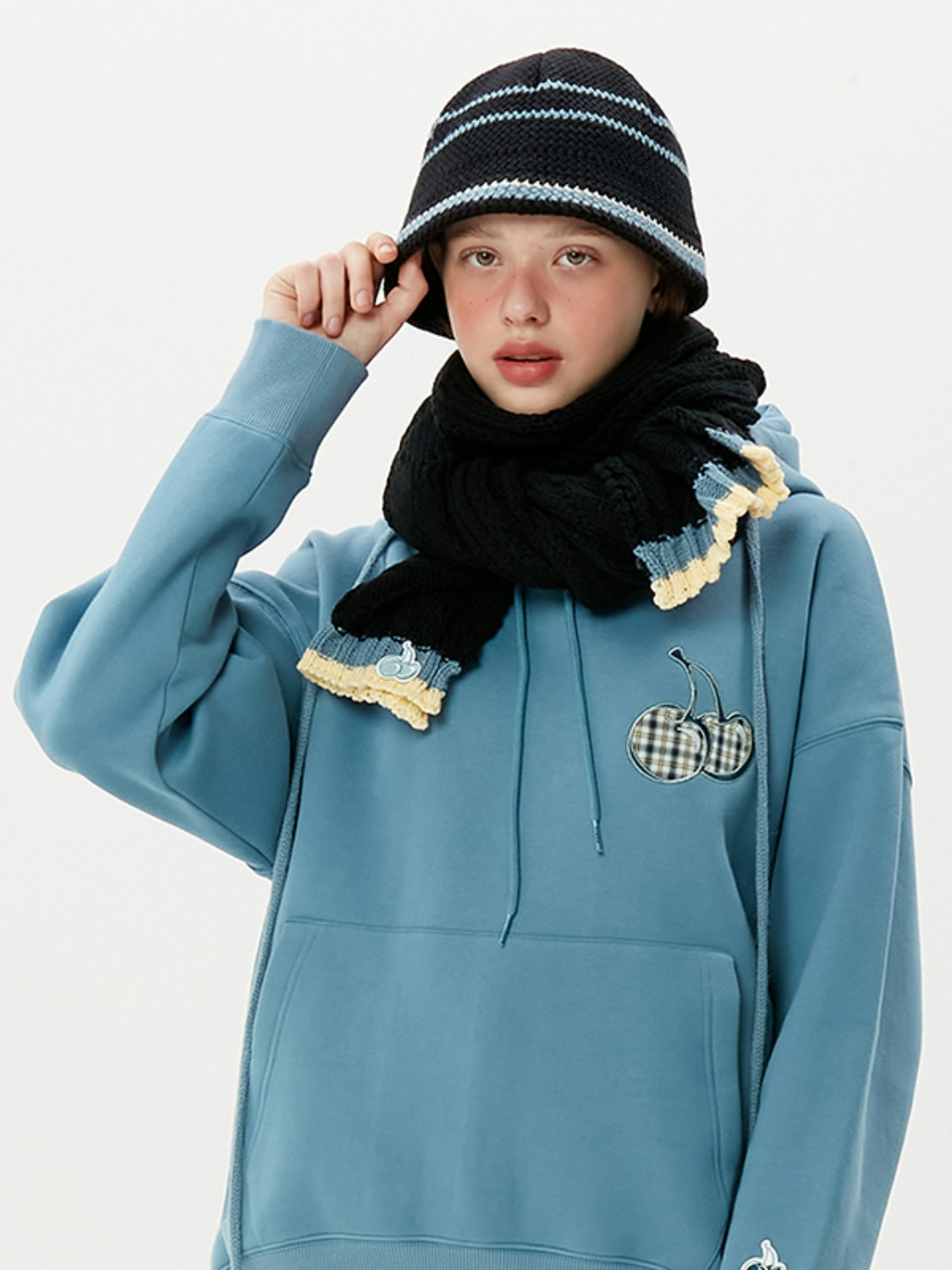 MIDDLE CHERRY PATCHWORK HOODY KA [GREEN BLUE]S