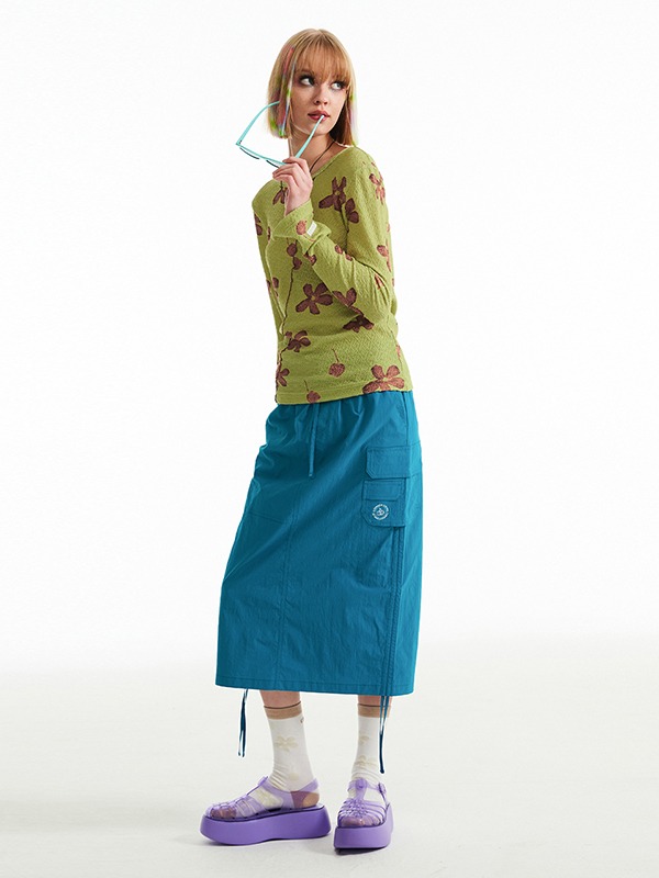 DOODLE CHERRY CARGO WOVEN SKIRT [TURQUOISE]