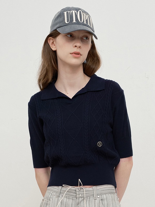 COLLECTION COLLAR SHORT SLEEVE KNIT [NAVY]