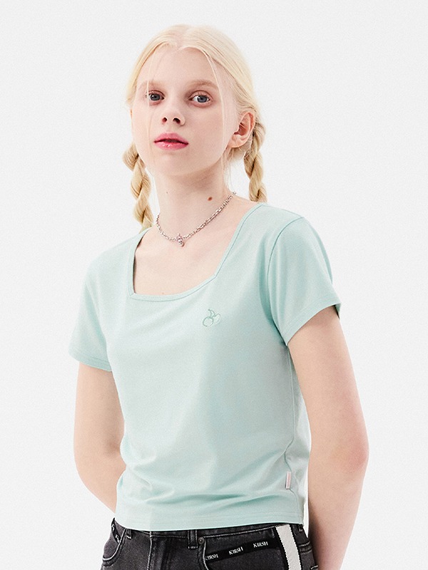 SMALL CHERRY SQUARE NECK CROP T-SHIRT [MINT]