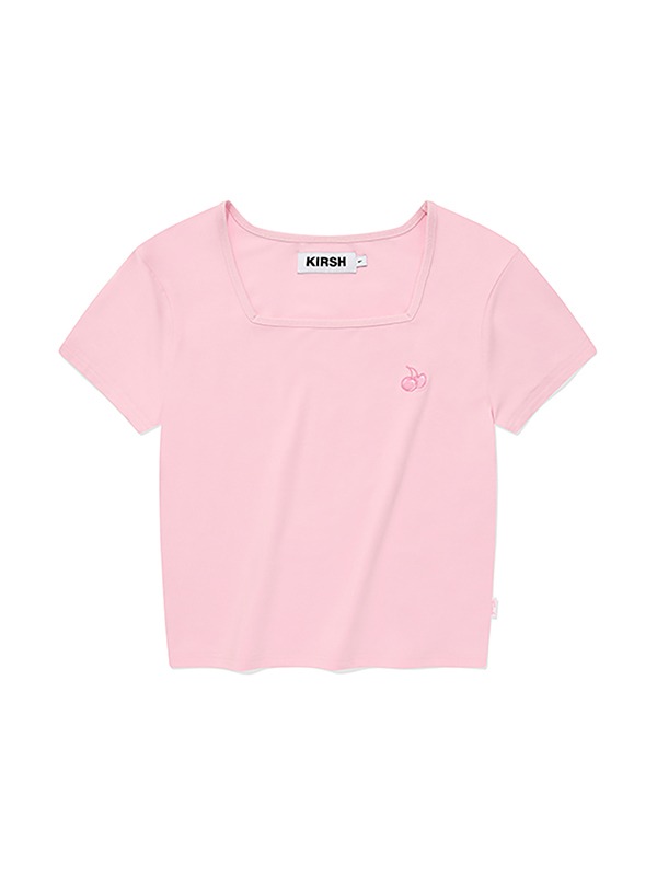 SMALL CHERRY SQUARE NECK CROP T-SHIRT [PINK]