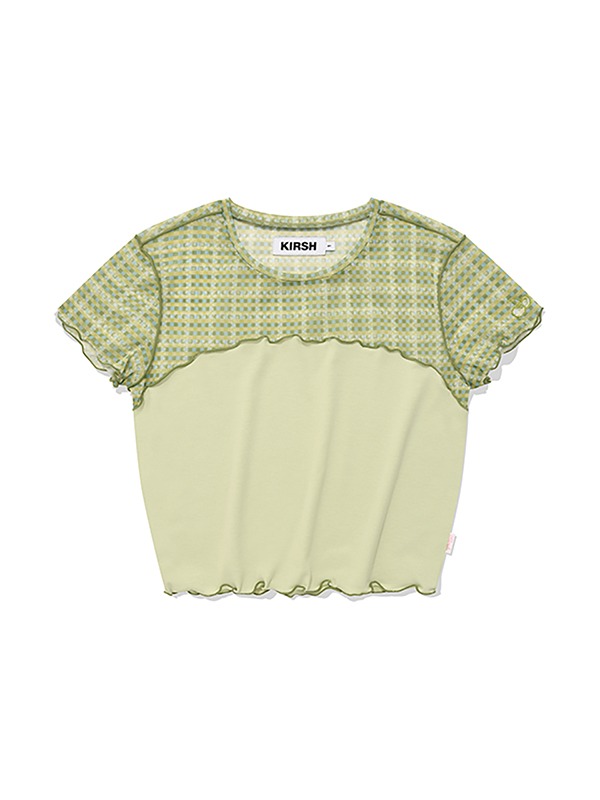 SMALL CHERRY MESH PATTERN COLOR MIX CROP T-SHIRT [LIME]