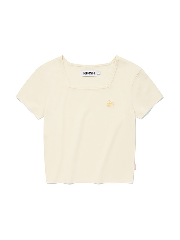 SMALL CHERRY SQUARE NECK CROP T-SHIRT [IVORY]