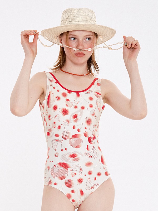 CHERRY PATTERN ONE PIECE SWIMSUIT [RED]