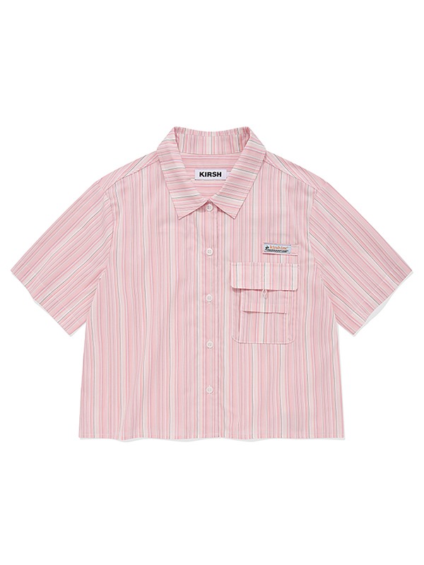 멀티 스트라이프 숏 슬리브 셔츠 [핑크]