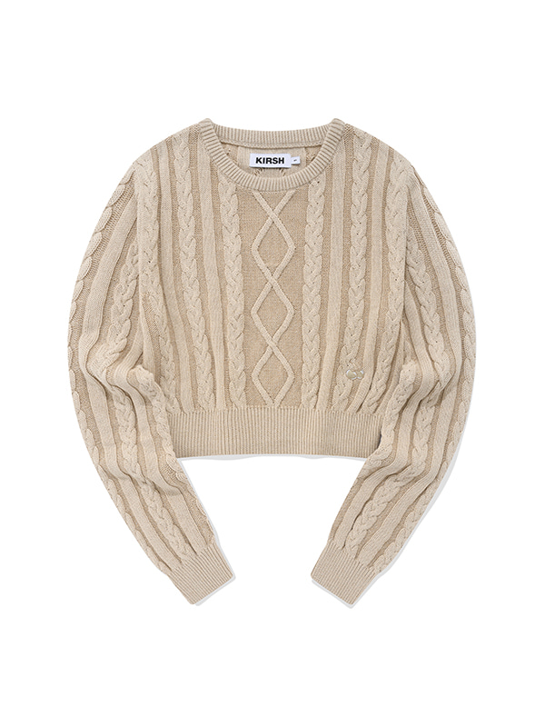 SMALL CHERRY TWO-TONE CABLE CROP KNIT [LIGHT BEIGE]