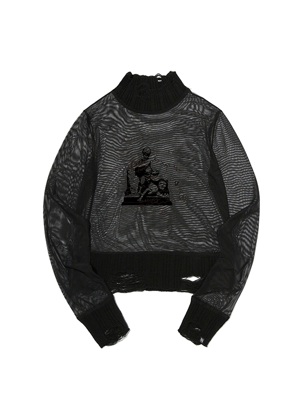 COLLECTION SEE THROUGH HIGH NECK KNIT [BLACK]