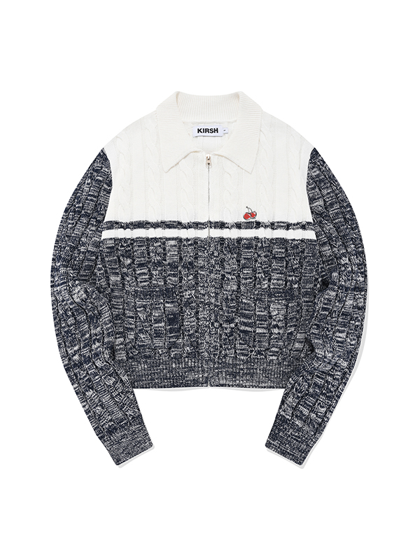 CHERRY COLORING KNIT ZIP UP [NAVY]