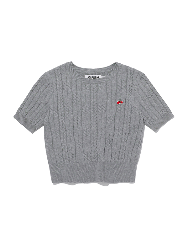 SMALL CHERRY CABLE CROP SHORT SLEEVE KNIT [MELANGE GRAY]