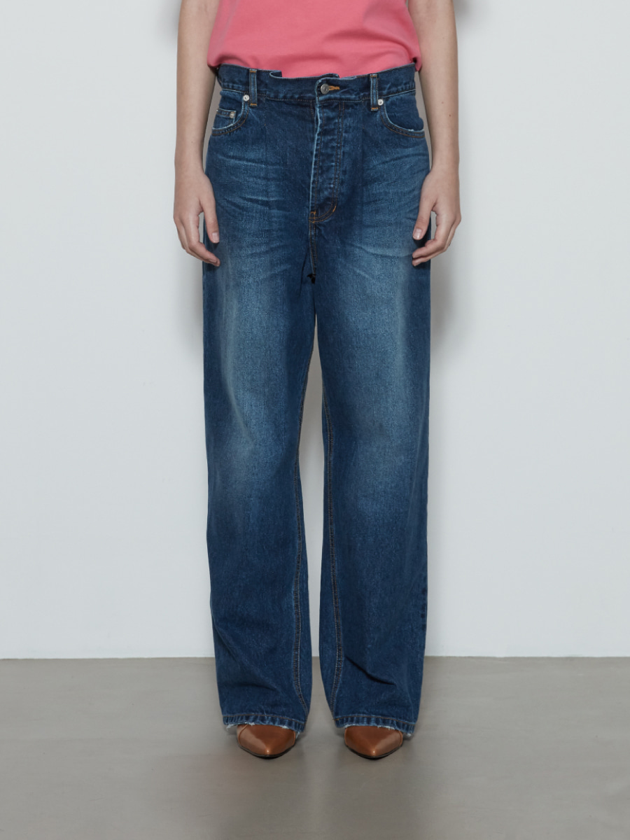 Pleated Wide Jeans (Blue)