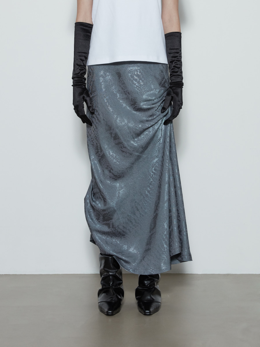 Asymmetric Satin Skirt (Grey)