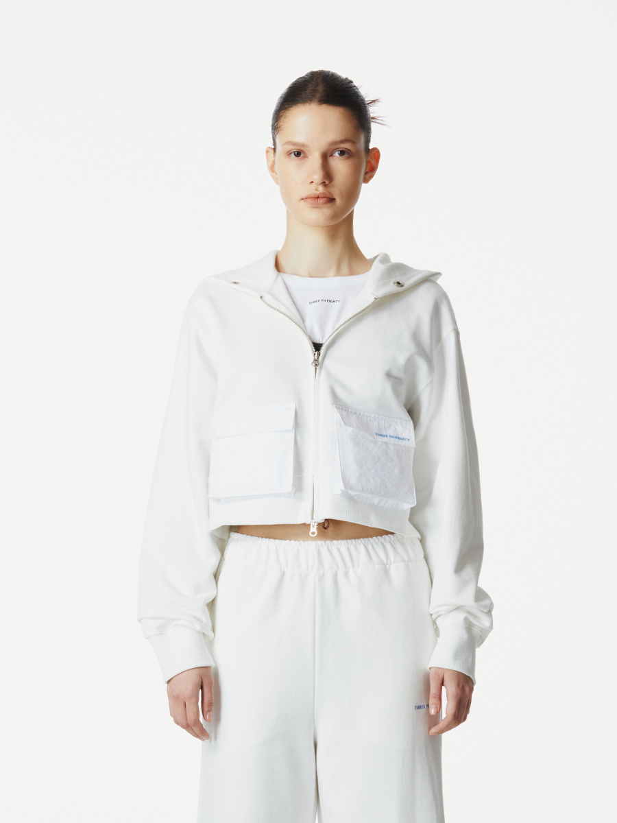 Cargo Cropped Hood Zip-Up (White)