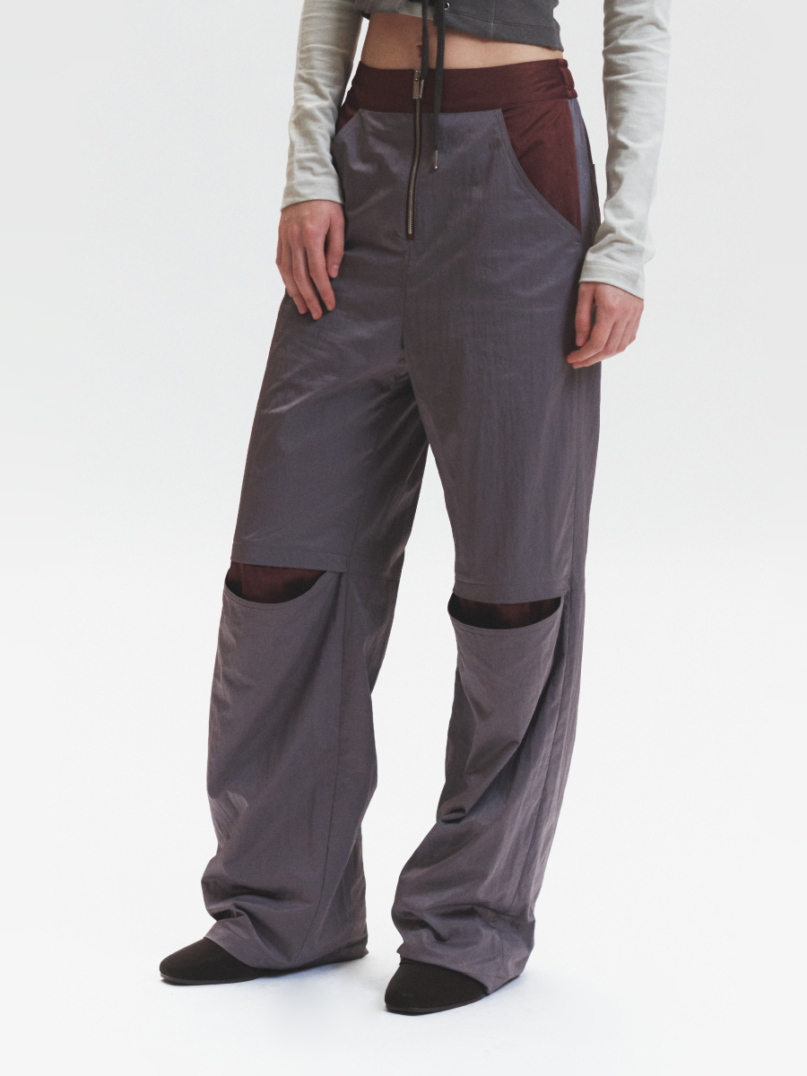 Contrast Cut-Out Pants (Brown)